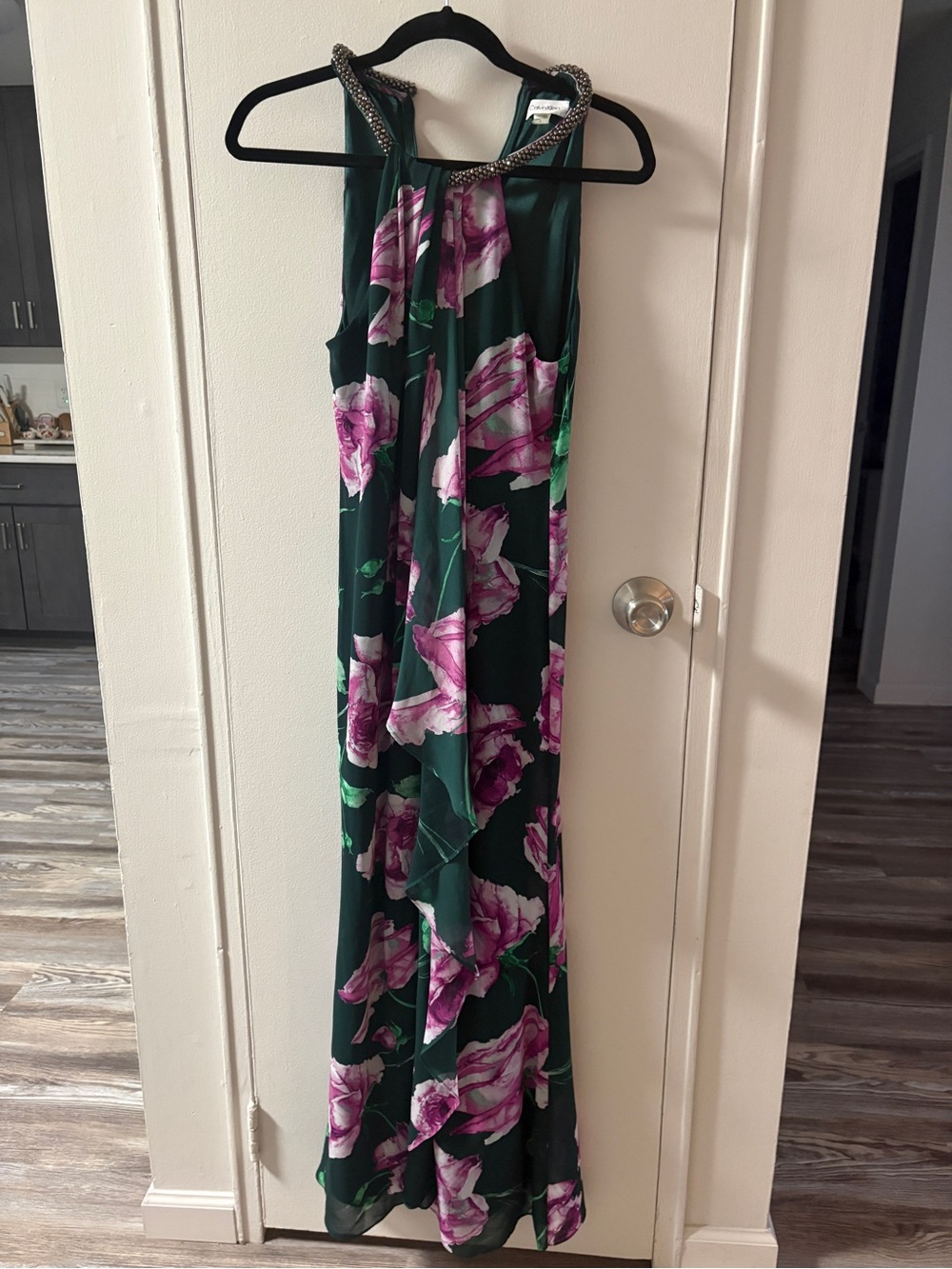 Calvin Klein Green Maxi Dress with Pink Floral Print